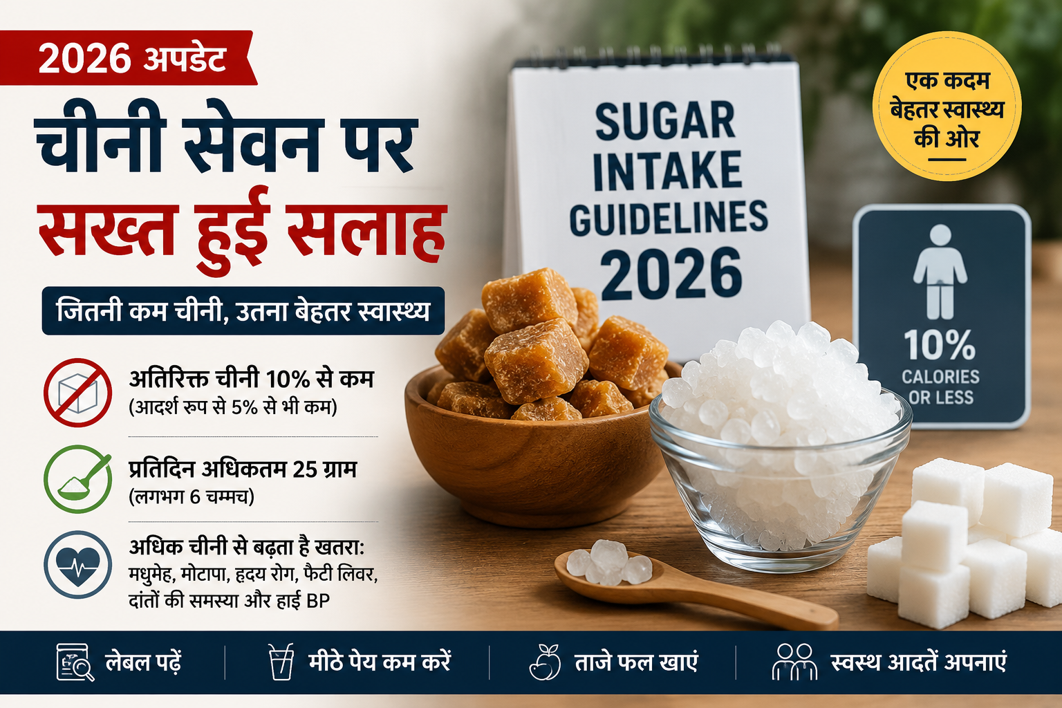 चीनी सेवन पर सख्त हुई सलाह: विशेषज्ञ बोले- जितनी कम चीनी, उतना बेहतर स्वास्थ्य