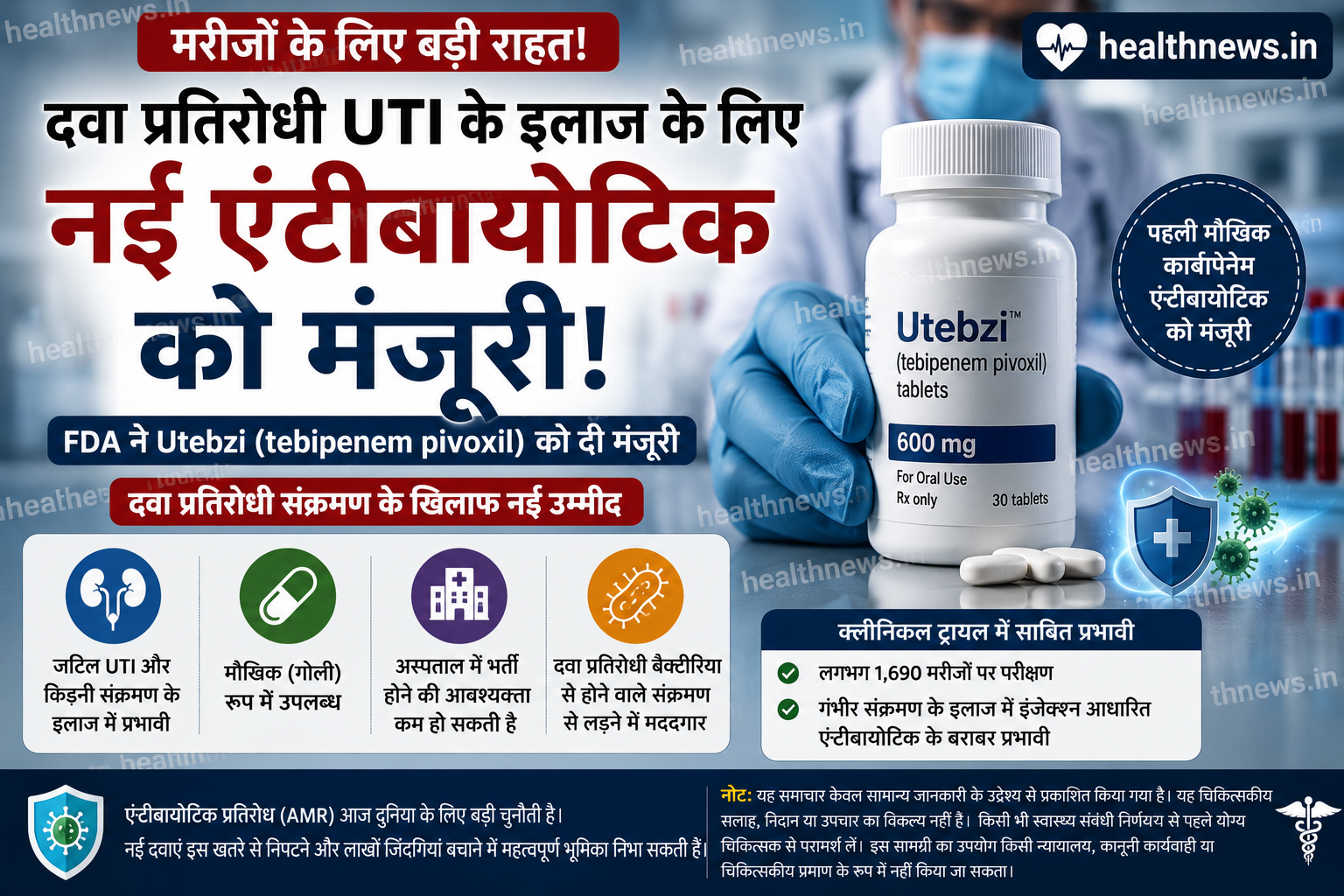 दवा प्रतिरोधी UTI के इलाज के लिए नई एंटीबायोटिक को मंजूरी, मरीजों के लिए बड़ी राहत